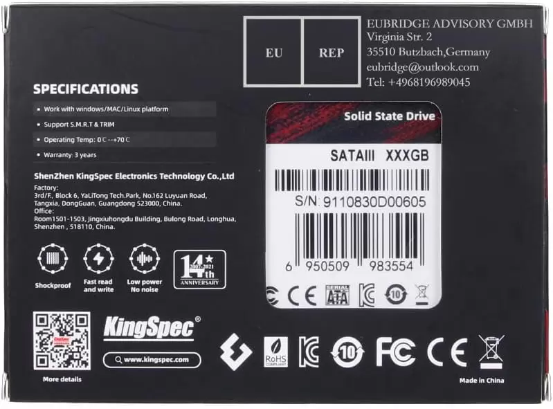 KINGSPEC 1Tb  ‎P3-1TB SATA 6Gbps SSD 2.5   