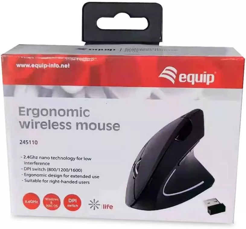 EQUIP 245110 Mouse Verticale Ergonomico Wireless 1600 DPI  