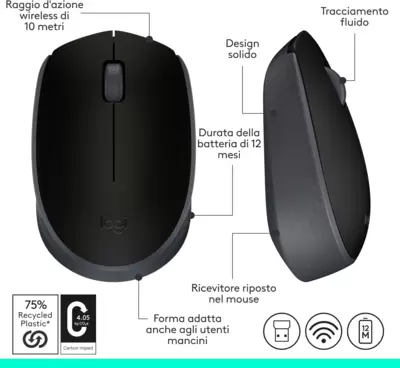 LOGITECH B170 Wireless Ottico Mouse Nero 